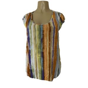 Jams World Shirt Top Blouse Cap sleeve Multi Color Striped Shindig Scoop…